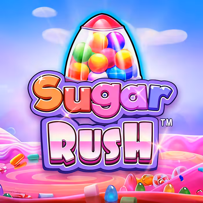 Sugar Rush slot game featuring sweet candy land theme with cluster pays and multiplier symbols