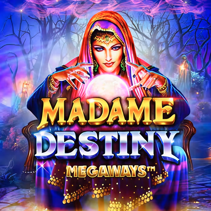 Madame Destiny slot game with fortune teller theme featuring crystal ball bonus rounds
